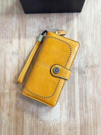 CHARM INFINITE 复古时尚镂空大容量拉链按扣女士钱包女式钱包长款钱包腕带钱包