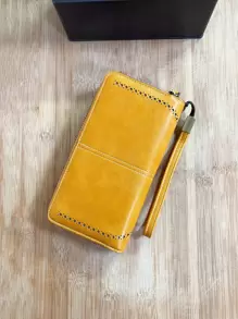 CHARM INFINITE 复古时尚镂空大容量拉链按扣女士钱包女式钱包长款钱包腕带钱包 - 黃色 - 查看 3