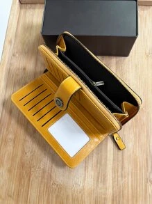 CHARM INFINITE 复古时尚镂空大容量拉链按扣女士钱包女式钱包长款钱包腕带钱包 - 黃色 - 查看 4