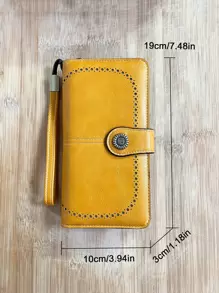 CHARM INFINITE 复古时尚镂空大容量拉链按扣女士钱包女式钱包长款钱包腕带钱包 - 黃色 - 查看 5
