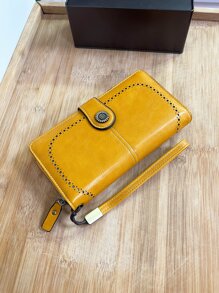 CHARM INFINITE 复古时尚镂空大容量拉链按扣女士钱包女式钱包长款钱包腕带钱包 - 黃色 - 查看 6