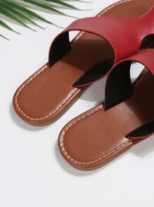 Casual Outdoors Thong Sandals For Women, Minimalist Plain Microfiber Leather Toe Post Flat Sandals - Red - View 4