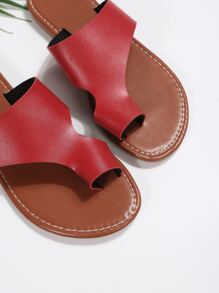 Casual Outdoors Thong Sandals For Women, Minimalist Plain Microfiber Leather Toe Post Flat Sandals - Red - View 6