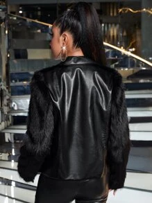 SHEIN BAE Zip Up Fuzzy Coat - Black - View 4