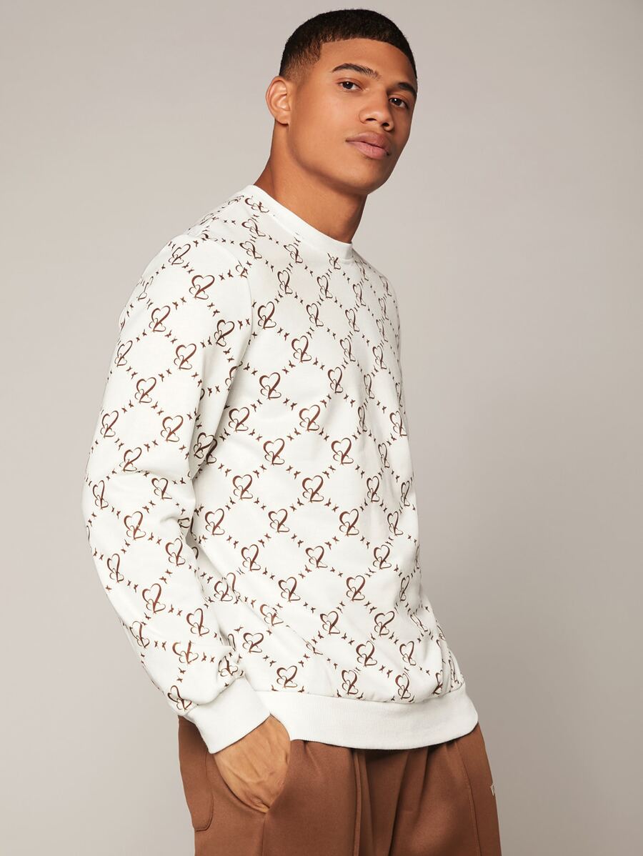 Manfinity Men Heart Print Sweatshirt - White - View 1