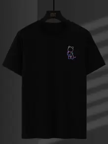 Manfinity EMRG Camisetas de hombre entalladas con cuello redondo, manga corta y estampado de osos divertido y holográfico, fabricadas en poliéster para verano.