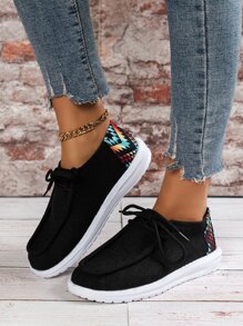 幾何樣式前綁帶休閒鞋 - 黑色 - 查看 1