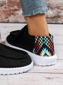 幾何樣式前綁帶休閒鞋 - 黑色 - 查看 4