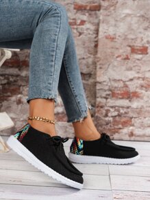 幾何樣式前綁帶休閒鞋 - 黑色 - 查看 6