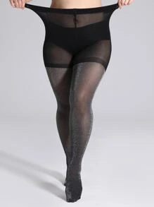 Glitter Detail Plus Size Tights - Black - View 3