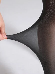 Glitter Detail Plus Size Tights - Black - View 4
