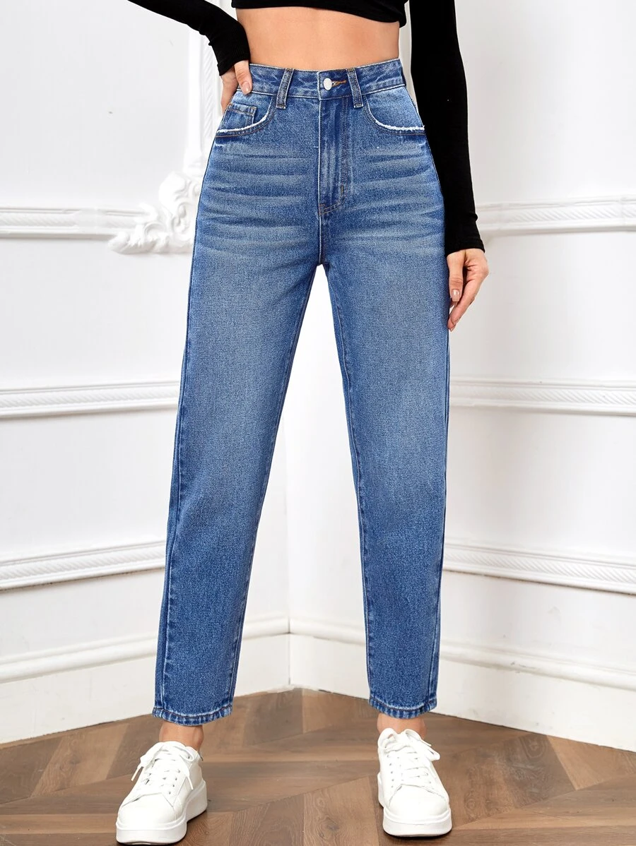 High Waist Mom Fit Jeans - Medium Wash - View 1