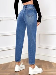 High Waist Mom Fit Jeans - Medium Wash - View 2