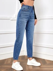 High Waist Mom Fit Jeans - Medium Wash - View 6