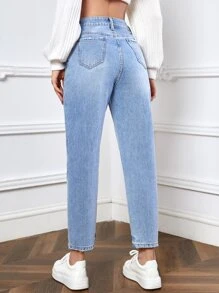 SHEIN Frenchy Jeans ajustados mom desgarro de talle alto - Lavado ligero - Ver 2