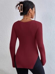 SHEIN Privé Sweetheart Neck Split Hem Jumper - Burgundy - View 2