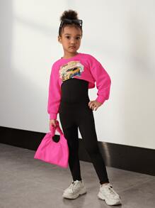 SHEIN Young Girl Letter Graphic Pullover & Unitard Cami Jumpsuit - Multicolor - View 3