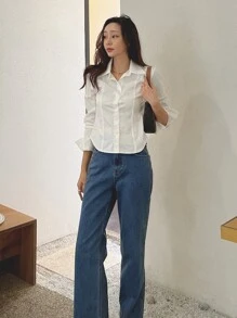 DAZY Solid Button Through Shirt - White - View 4
