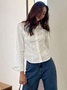 DAZY Solid Button Through Shirt - White - View 6