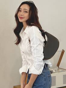 DAZY Solid Button Through Shirt - White - View 7