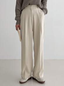 DAZY Solid Slant Pocket Suit Pants Business Attire - Beige - View 1