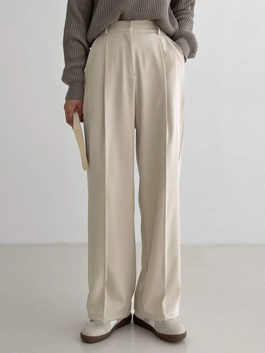 DAZY Solid Slant Pocket Suit Pants Business Attire - Beige - View 1