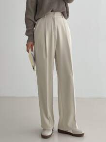 DAZY Solid Slant Pocket Suit Pants Business Attire - Beige - View 3