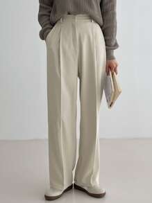 DAZY Solid Slant Pocket Suit Pants Business Attire - Beige - View 4