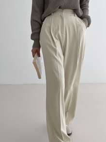 DAZY Solid Slant Pocket Suit Pants Business Attire - Beige - View 5