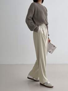 DAZY Solid Slant Pocket Suit Pants Business Attire - Beige - View 6