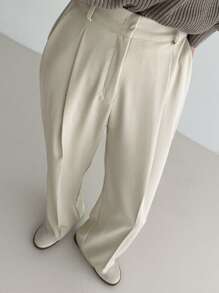 DAZY Solid Slant Pocket Suit Pants Business Attire - Beige - View 7