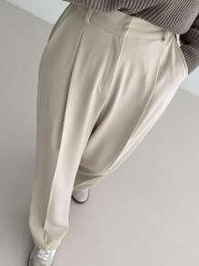 DAZY Solid Slant Pocket Suit Pants Business Attire - Beige - View 8