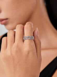 Cubic Zirconia Decor Ring - Silver - View 1