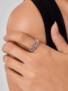 Cubic Zirconia Decor Ring - Silver - View 3