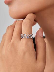 Cubic Zirconia Decor Ring - Silver - View 4