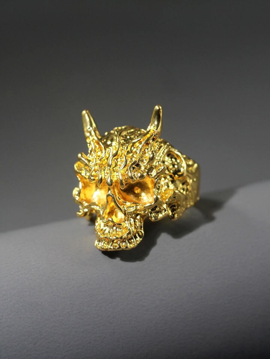 1 pieza Anillo abierto de calavera punk para hombres - Amarillo Oro - Ver 1