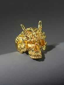 1 pieza Anillo abierto de calavera punk para hombres - Amarillo Oro - Ver 2