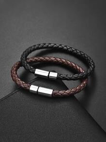 時尚流行2件套男士磁扣手鍊PU適合珠寶禮物和時尚外觀 - 彩色 - 查看 4