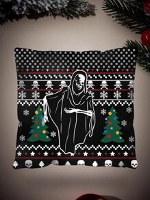 ROMWE 1入組聖誕骷髏和樹圖案靠墊套不附帶墊芯 - 彩色 - 查看 1