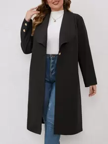 SHEIN LUNE 大碼大翻領單釦外套 - 黑色 - 查看 1