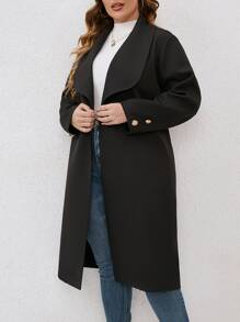 SHEIN LUNE 大碼大翻領單釦外套 - 黑色 - 查看 4