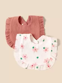 2pcs Baby Solid & Flower Pattern Bib - Multicolor - View 1