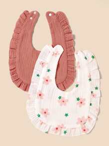 2pcs Baby Solid & Flower Pattern Bib - Multicolor - View 2