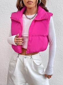 SHEIN EZwear Y2k Zipper Front Vest Padded Coat In Fall/Winter - Hot Pink - View 1