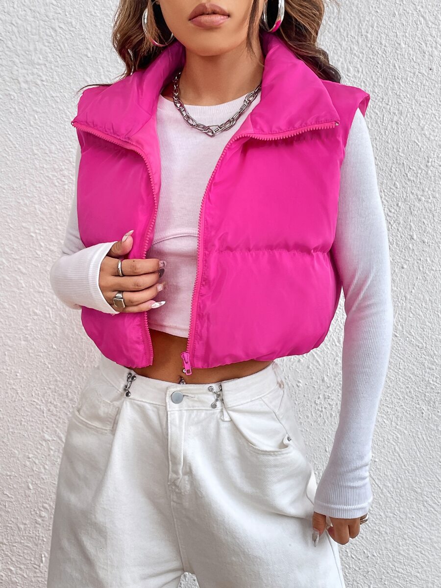 SHEIN EZwear Y2k Zipper Front Vest Padded Coat In Fall/Winter - Hot Pink - View 1