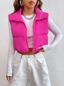 SHEIN EZwear Y2k Zipper Front Vest Padded Coat In Fall/Winter - Hot Pink - View 3