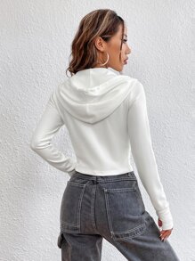 SHEIN EZwear Áo hoodie có dây rút khóa kéo trơn cho mùa thu/đông - trắng - Xem 2