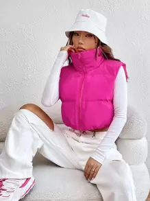 SHEIN EZwear Y2k Zipper Front Vest Padded Coat In Fall/Winter - Hot Pink - View 4