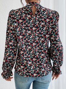 SHEIN Frenchy 小碎花印花荷叶边袖衬衫、长袖上衣 - 彩色 - 查看 2