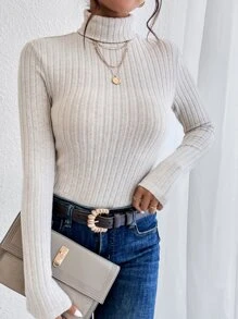 SHEIN Essnce Turtle Neck Ribbed Knit Tee